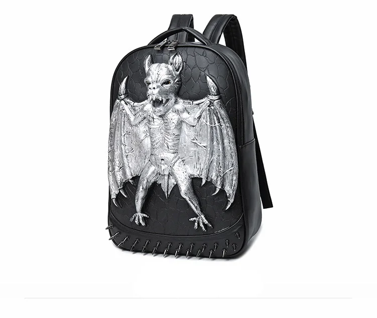 JIEZUOFANG 3D кожаный рюкзак модный мужской рюкзак-летучая мышь компьютерные сумки для ноутбука крутые дорожные сумки для девочек школьные панк