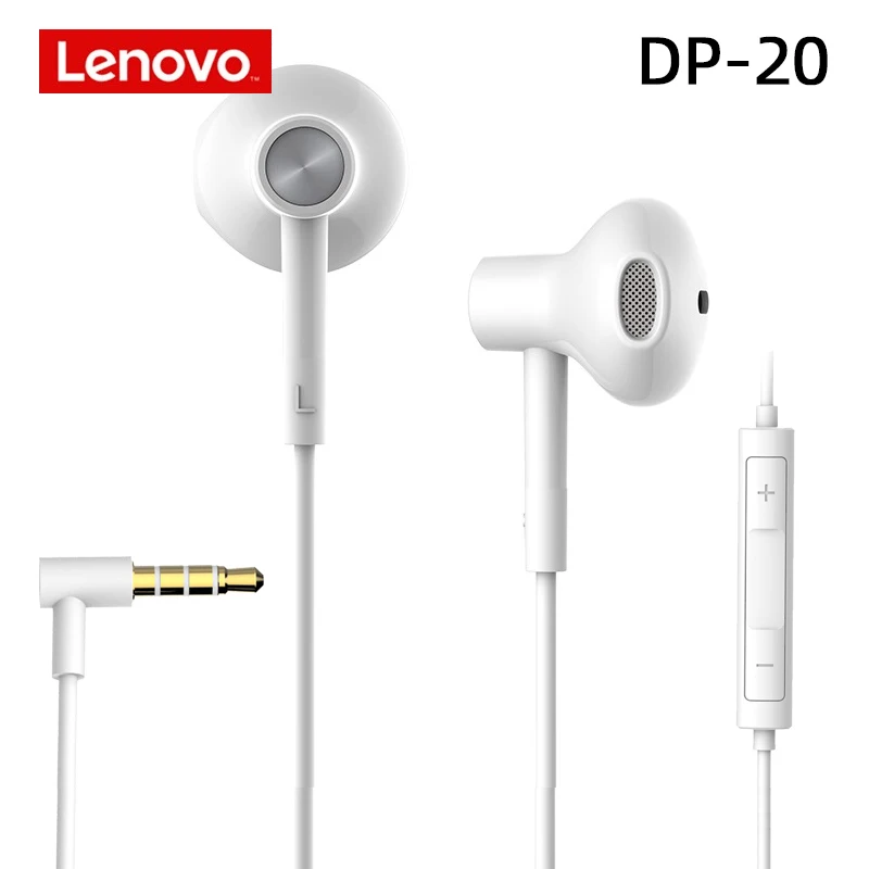 Белые стереонаушники Lenovo DP20 для телефона Xiaomi Samsung MP3 MP4 3 5 мм проводное управление