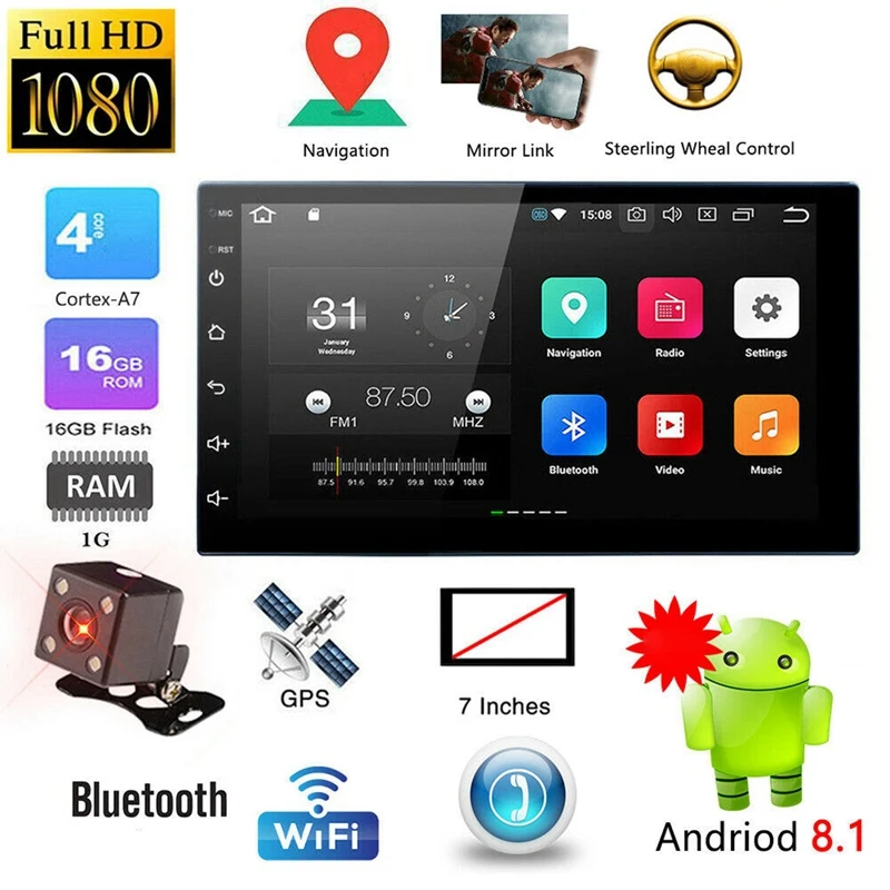 7 дюймов 2Din Android8.1 автомобильный стерео MP5 плеер FM Радио gps Wi-Fi BT головное устройство+ Камера