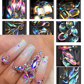 

3D AB Diamond Gems Nails Nail Glitter Rhinestone Crystal Glass Nail Art Decor Set of 12