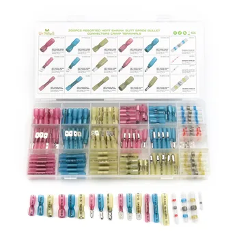 

200pcs/set Mixed Fully Insulated Bullet Spade Butt Crimp Heat Shrink Thicken Terminal Connector Soldering Sleeves Connector Kit