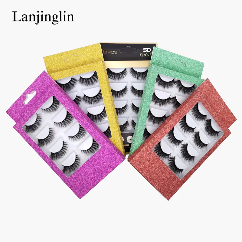 LANJINGLING 5 Pairs False Eyelashes Colorful Packaging Natural Long Soft 3D Mink Lashes Makeup Set Extension Fake Tool | Красота и