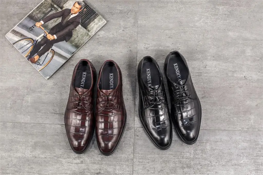 

Men Shoes Business Formal Wear Leather Shoes Men's Lace-up Crocodile Pattern Leather Shoes Cattle Leather Shoes Wedding Shoes