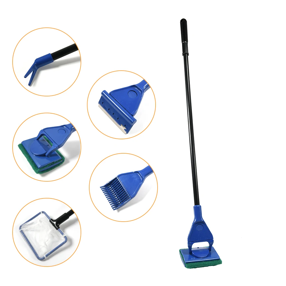 5 In 1 Aquarium Tank Cleaner Net Gravel Rake Algae Scraper Grass Fork Sponge Brush Glass Fish Cleaning Tools |