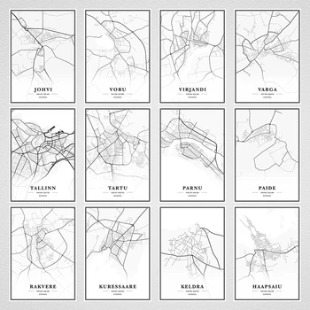 

Estonia Tallinn Haapsalu Keldra Parnu Tartu City Maps Canvas Paintings Vintage Kraft Posters Coated Art Prints Home Decor Gift