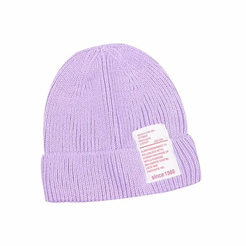 Purple Для маленьких мальчиков девочки; дети Демисезонный Повседневное Кепки вязаный эластичность этикетка Шапки Вязание Карамельный цвет шапка одежда Propsfor для мальчиков и девочек - Цвет: Purple