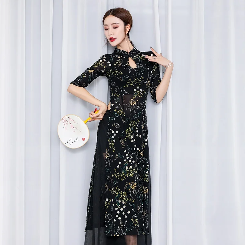 Одежда для сценического танца Cheongsam восточное платье костюм одежда древний веер