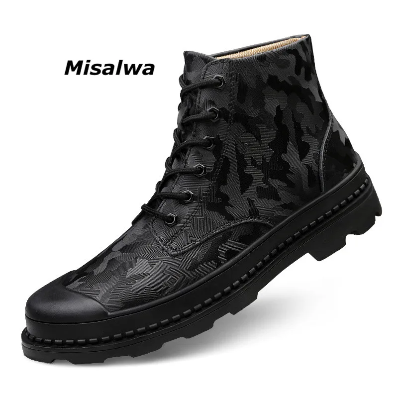 

Misalwa Men's Outdoor Climbing Camouflage Boots Boy's Warm Non-Slip Military Ankle Boots Cowhide Leather Winter Autumn Big Size