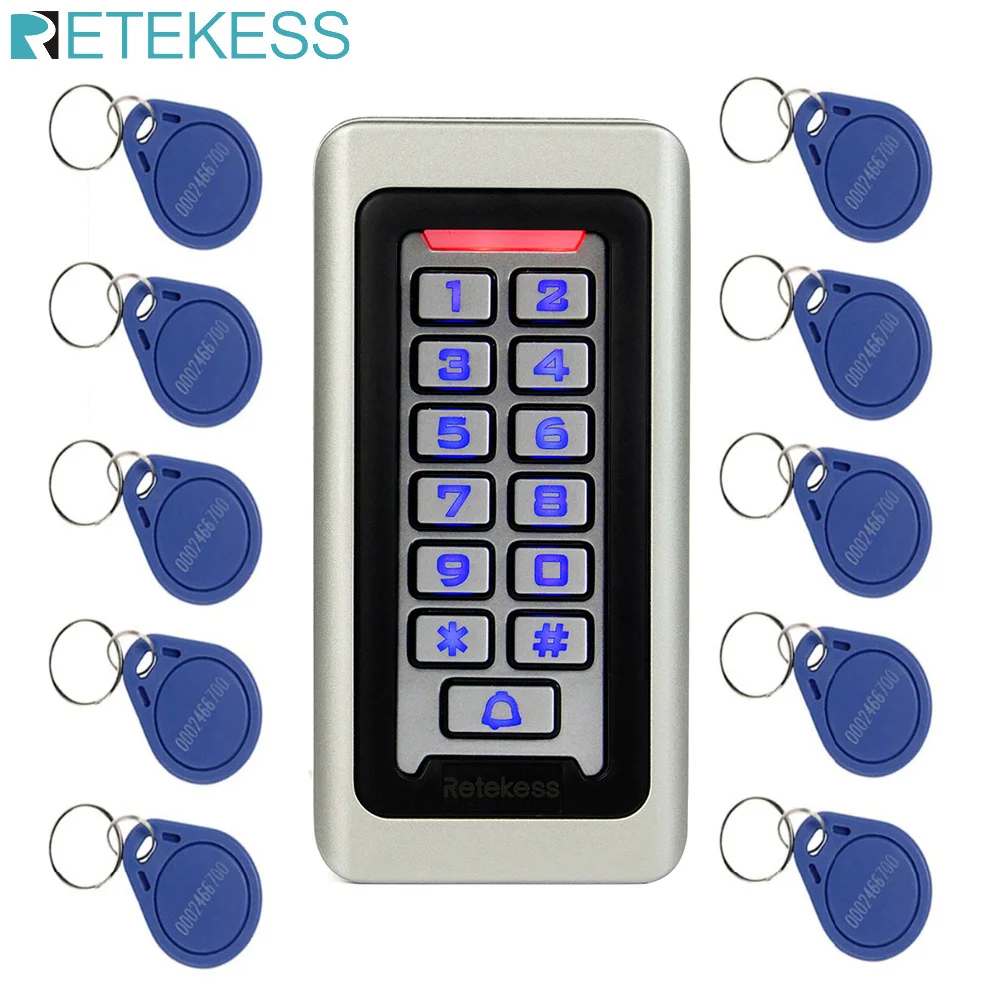 

RETEKESS Access Control Keypad System RFID Door 125KHz 1 Access Control Keypad + 10 RFID Keyfobs Cards With 2000 Users F9501D