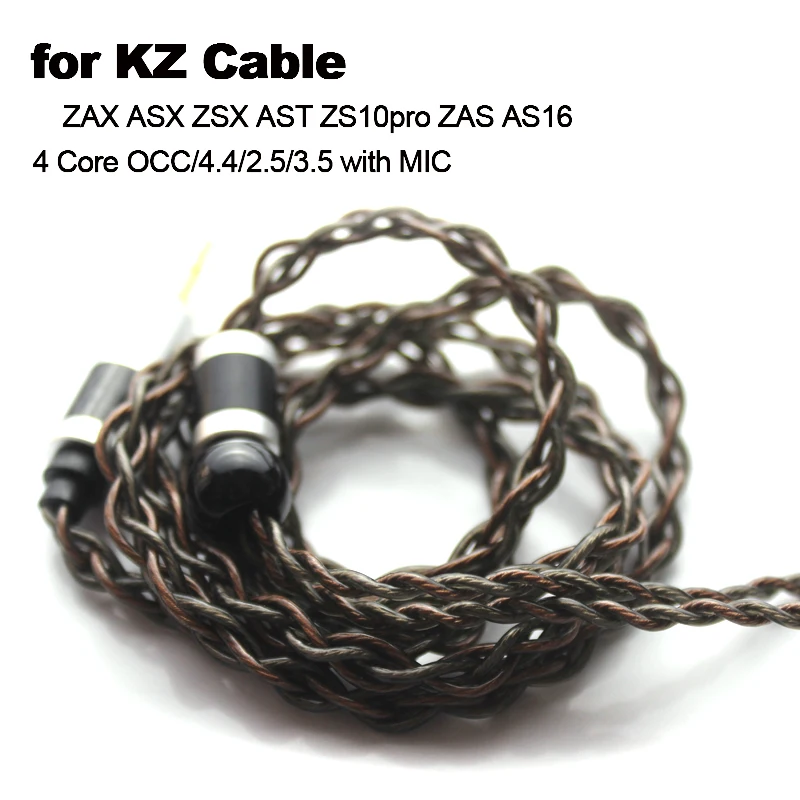 

KZ Cable For ZAX ASX ZSX AST ZS10pro ZAS AS16 OCC Cable 4 Core Earphones Silver Plated Upgrade 4.4mm Balance 2.5 3.5mm With MIC