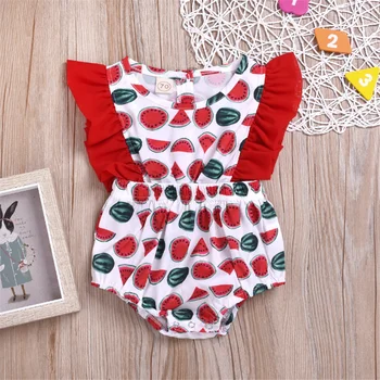 

Newborn Baby Rompers Spring Summer Cartoon Watermelon Print Ruffles Sleeve Overalls For Children Toddler Girls Cute Jumpsuit