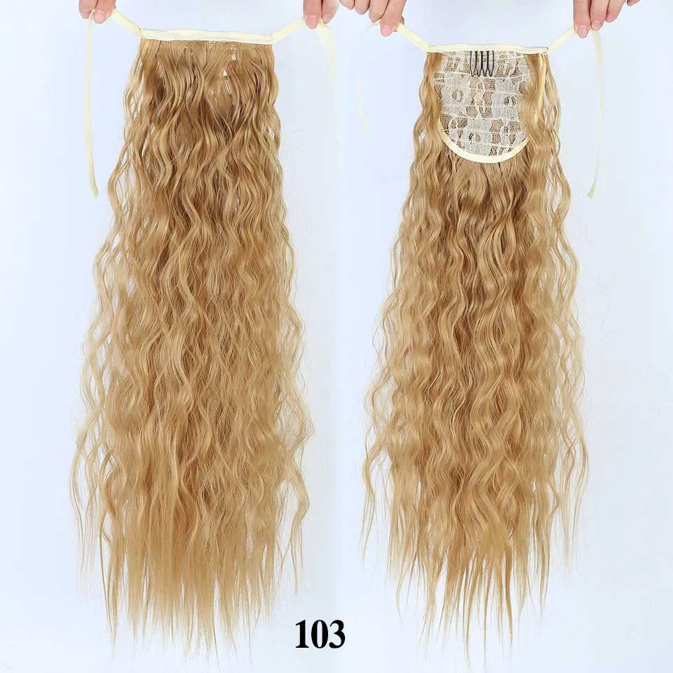 Кукуруза волнистый длинный хвост Синтетический волос обёрточная бумага на клипсах для наращивания Омбре коричневый хвост пони блонд Fack волос - Цвет: 103