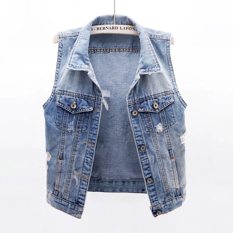 banco considerado ácido Vintage lavado azul Denim chaleco mujer Verano de talla grande ajustado  chaleco sin mangas chaqueta de agujeros deshilachado corto Jeans chaleco  Mujer|Chalecos y chalecos| - AliExpress