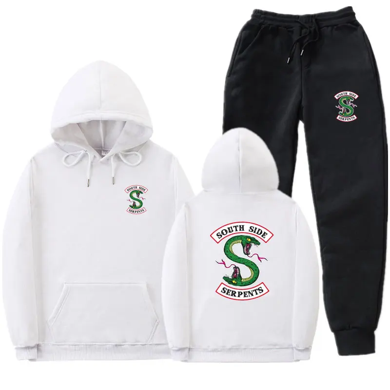 White MK184 Флис ривердейл толстовки и Штаны уличная "South Side serpents" свитер с капюшоном Для мужчин Для женщин спортивный костюм детей постарше мягкие тренировочные Штаны костюм - Цвет: White MK184