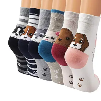 

European Long Socks Spring Autumn Breathable Creative Cotton Dog Stripe Printing Personality Mid-Calf Length Socks for Women Men