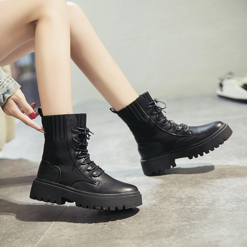 

Fashion Winter Women Boots Women Shoes Leather Lace-Up Autumn Bota Feminina Designer Shoes Woman Calzado Mujer High Top PU