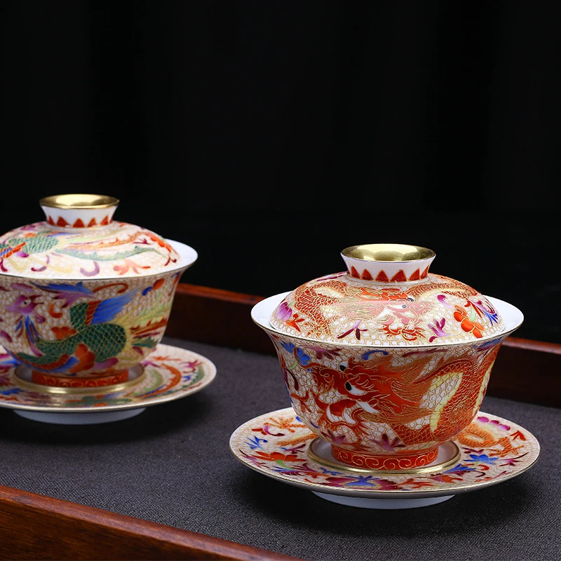 180 мл керамический фарфор Jingdezhen Gaiwan ручной работы эмаль цвет дракон феникс чайная чаша мастер чайная чашка коллекция украшений для дома