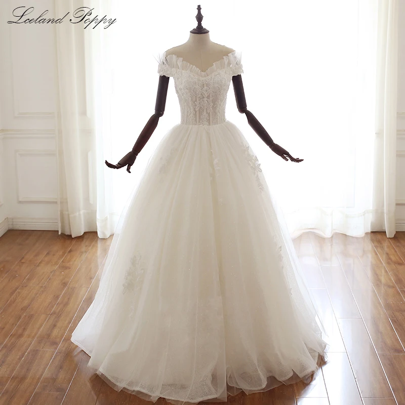 Vestido de Noiva женские трапециевидные тюлевые Свадебные платья с открытыми плечами длиной до пола аппликации свадебное платье с украшением из бусин