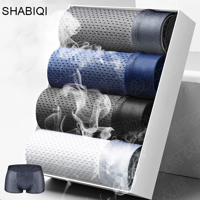 

4pcs/lot Mesh Boxer Shorts Men Underwear Boxers Homme Sexy Youth Boxer Mens Underpants Bamboo Fiber Breathable Panties