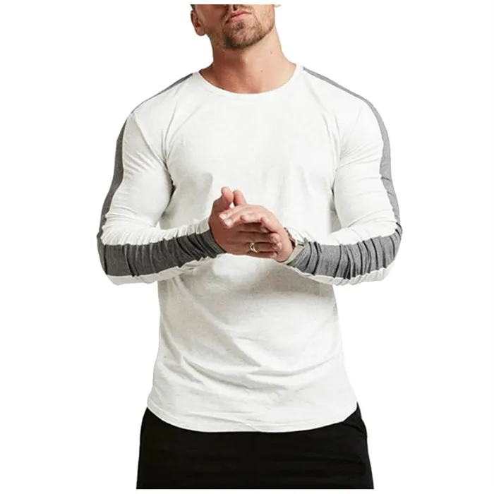 Nice Spring New Men Stitching Round Neck long-sleeved T-shirt Men self-cultivation Sports T-shirt Men Clothing Tops