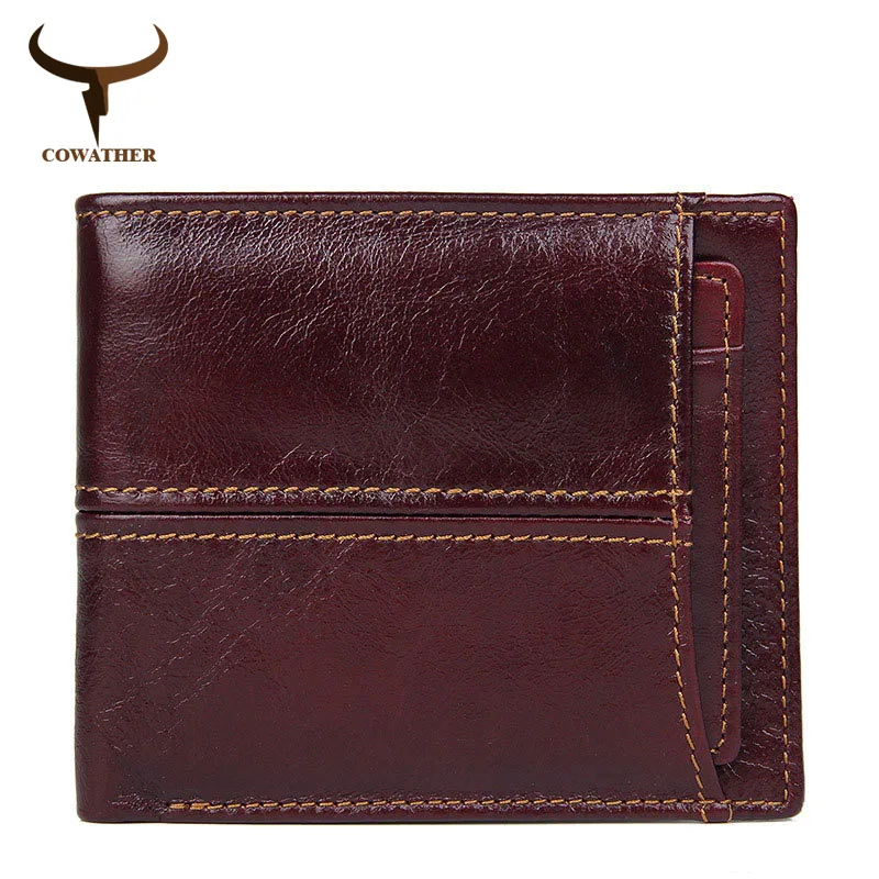 Ceny COWATHER cow portfel ze skóry naturalnej dla mężczyzn top wysokiej jakości skóra bydlęca portfel męski portfel z saszetką na karty fashion design RFID Blocking