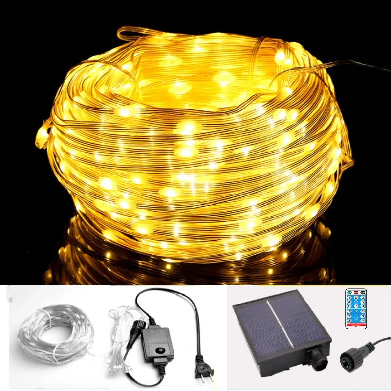thumbnail image 1 of Tira de luces LED de cobre con cable suave regulable y energía solar, resistente al agua, 50 m, 100 m, para decoración de jardín, fiestas, árboles de Navidad, 1 of 5