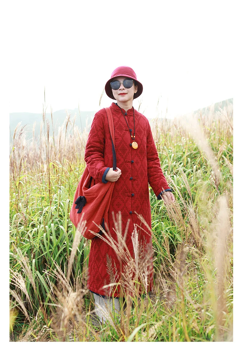 LZJN 2019 Winter Jacket Women Stand Collar Quilted Overcoat Long Chinese Parka Jacquard Autumn Coat Pocket Winterjas  (14)
