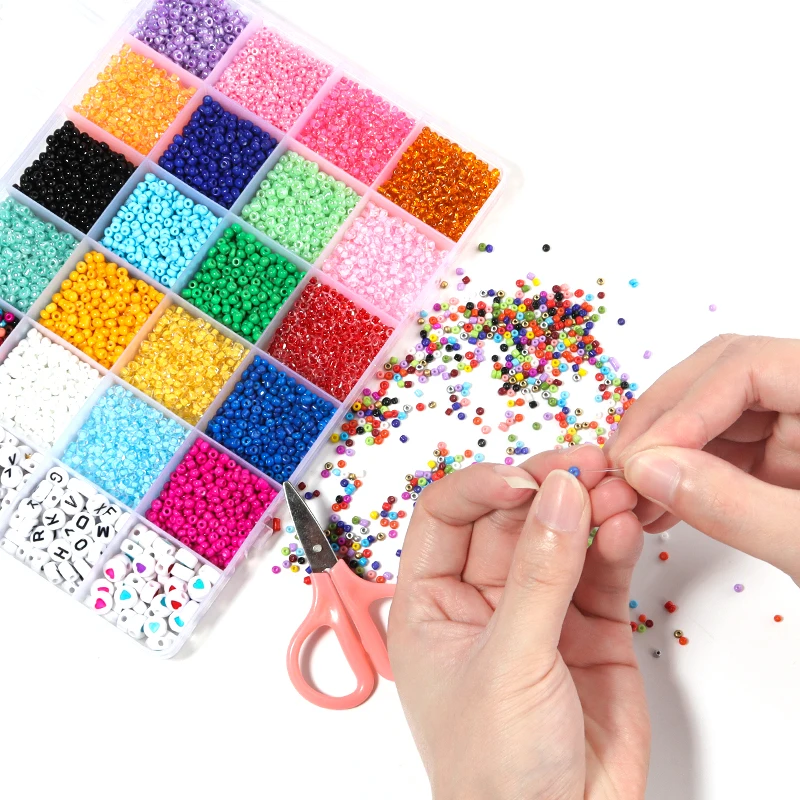 8200pcs Glass Pony Czech Seed Beads Kit Alphabet Letter Beads For DIY Craft Bracelets Jewelry Making Kit Beads Set Children Gift