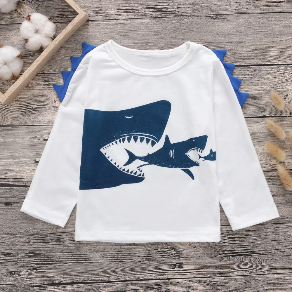 Новая хлопковая футболка для маленьких девочек и мальчиков хлопковая футболка с длинными рукавами с принтом слона и акулы детские футболки, топы, одежда Детские футболки - Цвет: MT00058