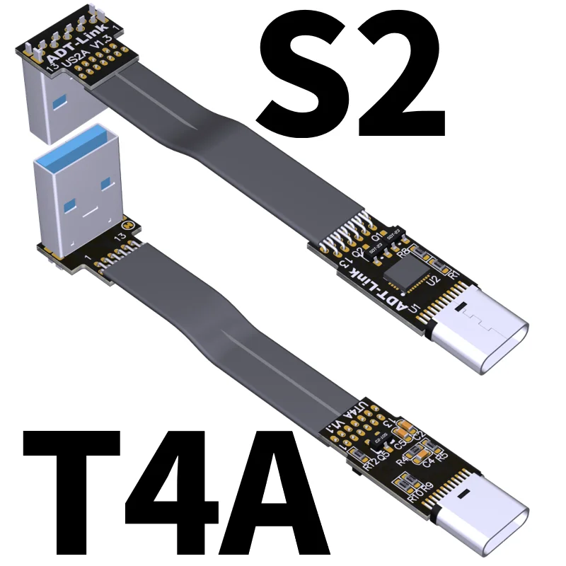 USB 3.0 타입 A to USB 3.1 타입 C 수 암 플랫 케이블, 업/다운 앵글 USB C to A FPC FPV 연장 케이블 코드 어댑터, 5cm - 3m