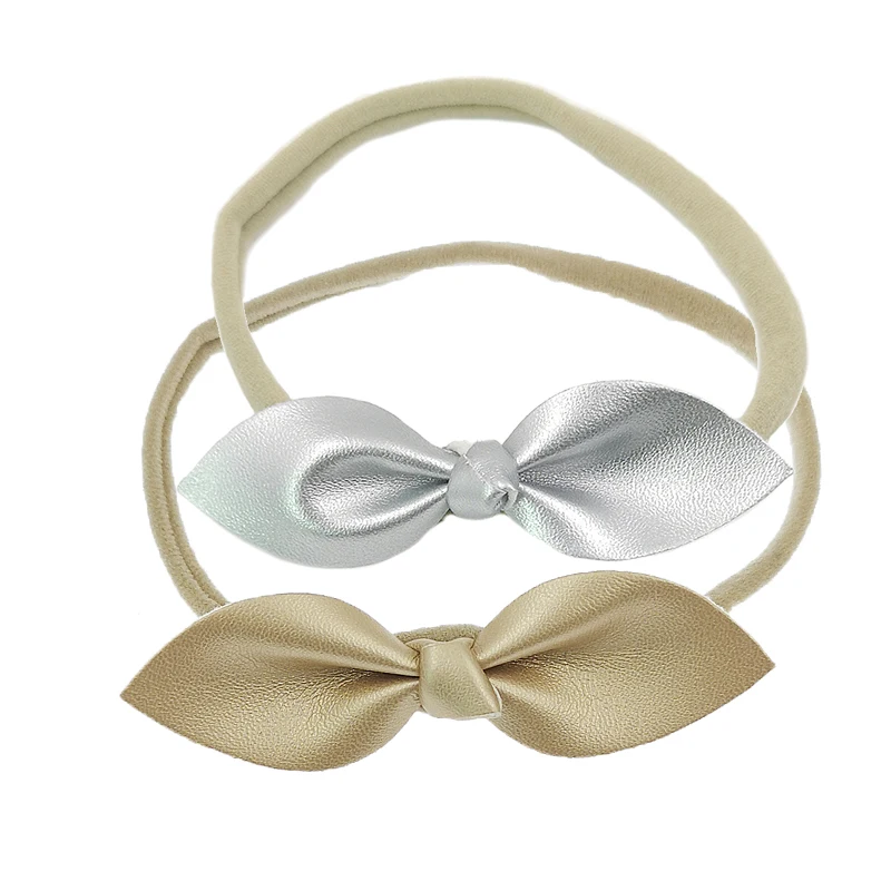 

Leather Bows Headband Baby Girls Hair Accessories Cute Infant Photo Props Kids Headwear Accessories Elastic Bows Nylon Headband