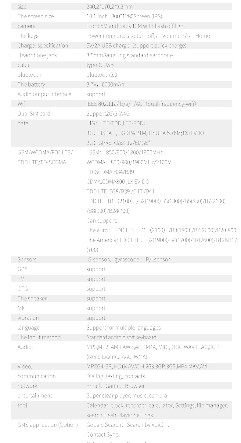 CENAVA-BM108-4G Android 9,0 4GB Ram 64GB Rom10.1 дюймов 4G планшетный ПК 800*1280 ips 6000mAh bluetooth 5,0