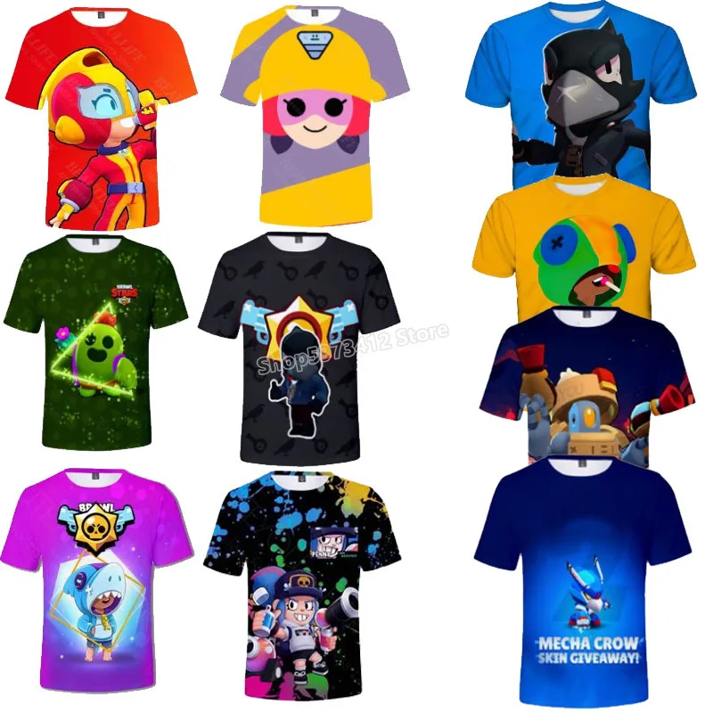 Camiseta de estrellas de Brawling para hombre, Camisa estampada en 3D de dibujos animados, Tops de manga corta, camisas de cuello redondo, Spike Leon, regalos de cumpleaños