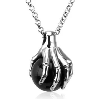 

LUXUKISSKIDS Halloween Choker Fashion Retro Hand of Death Necklace Titanium Stainless Steel Knight Pendant Necklace Colar