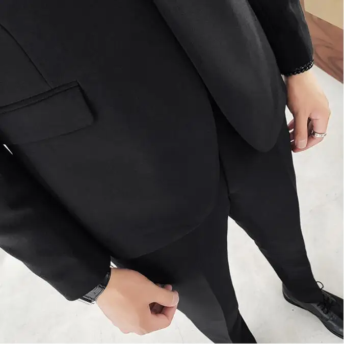 Куртка+ брюки+ жилет) S-3XL синий черный мужской Комплект из трех предметов, для работы, свадьбы строгие комплекты одежды