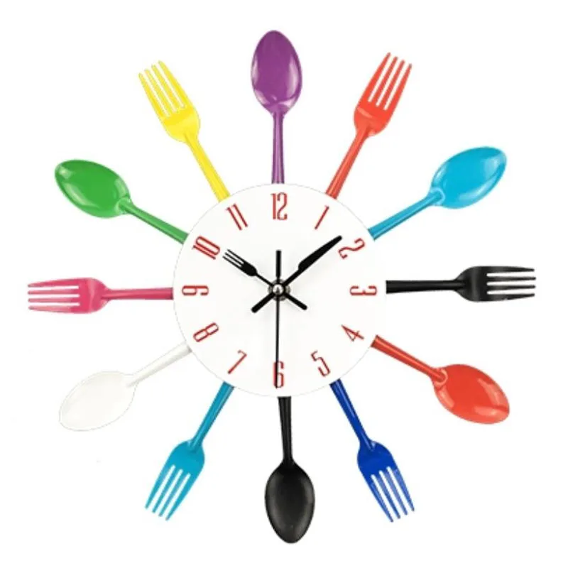 

Kitchen Knife And Fork Spoon Clocks Stainless Steel Modern Design Living Room Quartz Home Wall Clock