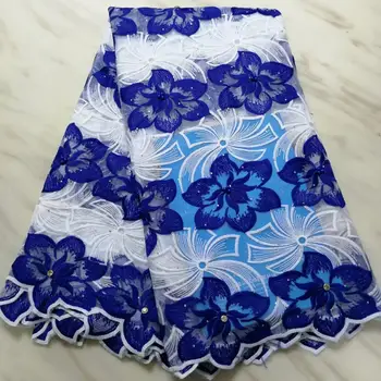 

French Lace Fabrics Royal Blue White High Quality African Net Lace With Soft 3D Flowers Nigeria Tulle Mesh Wedding Dress