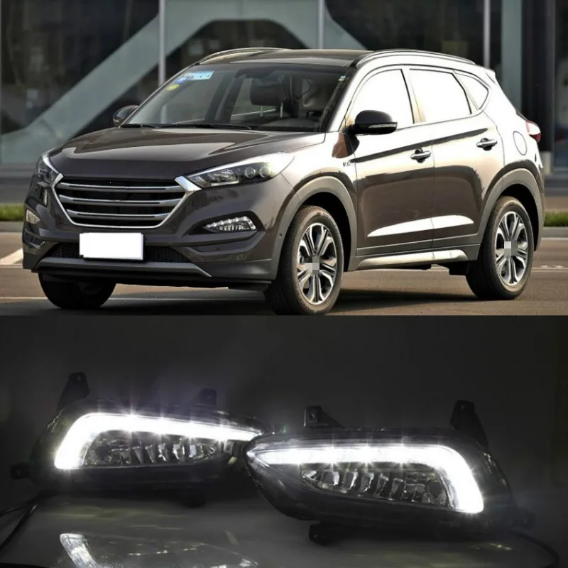 

1 Pair White Led Drl For Hyundai Tucson 2015 2016 2017 2018 Daytime Running Lights Daylight 12V Abs Fog Lamp Cover Car Styling