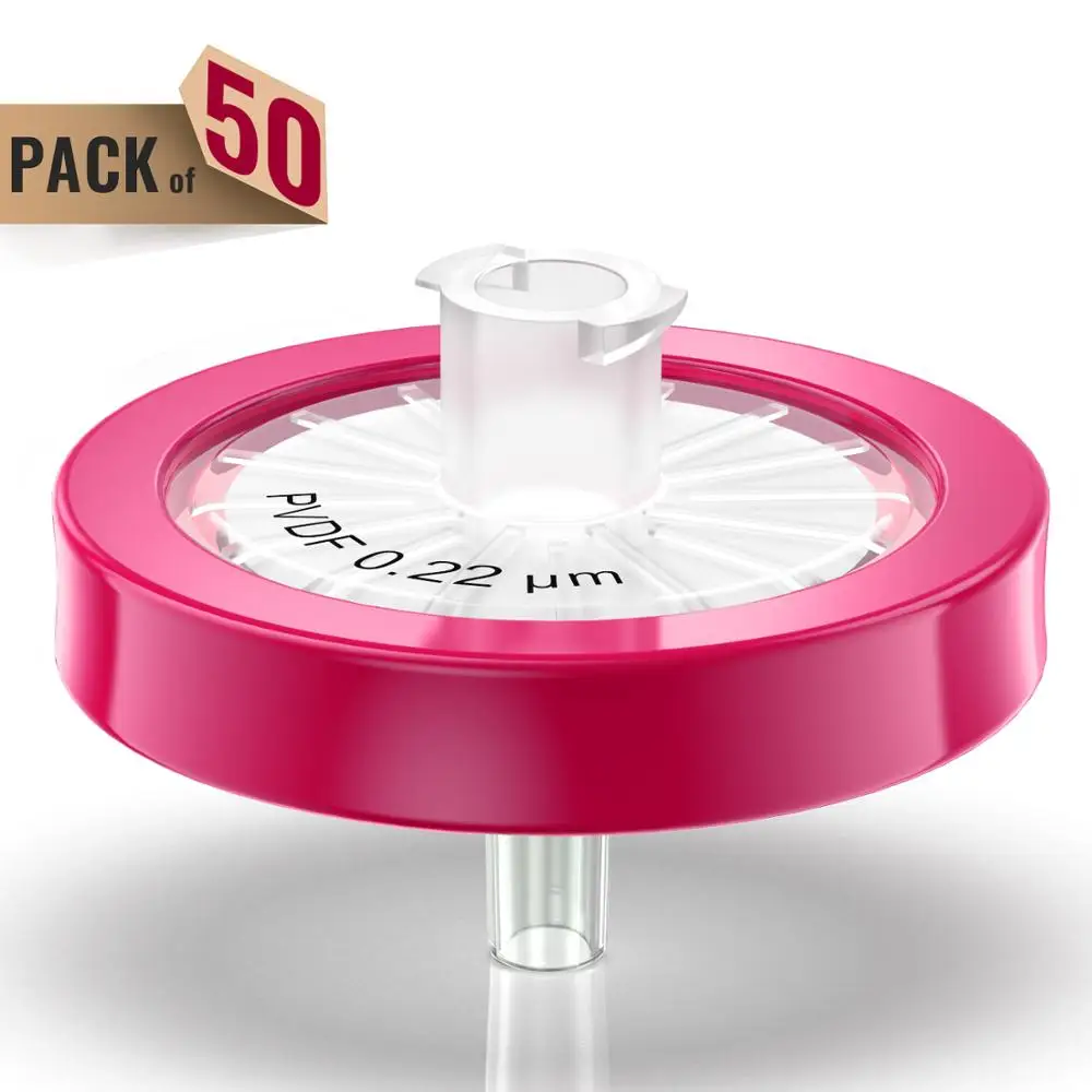 Syringe Filters PVDF Membrane 0.22&mu;m Pore Size 25mm Diameter 50 Pcs syringe filters