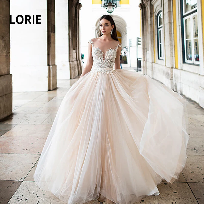 Свадебные платья LORIE трапециевидного силуэта кружевные свадебные с аппликацией