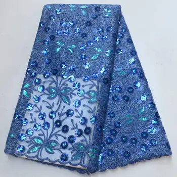 

African Lace Fabric Embroidered Nigerian Laces Fabric Royal blue High Quality French Tulle Lace Fabric For Wedding dress XDE03