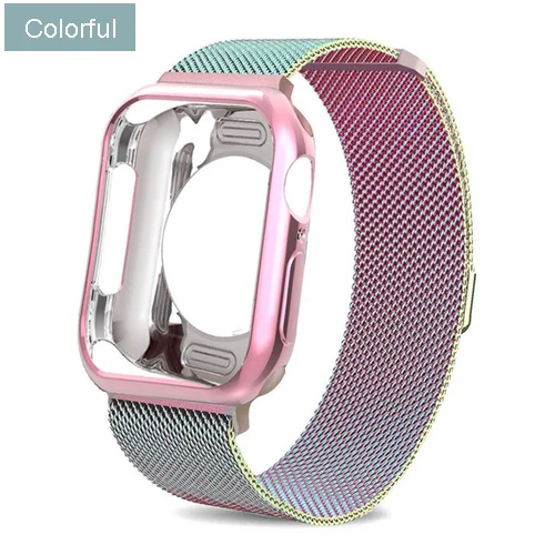 colorful Чехол+ ремешок для наручных часов Apple Watch, версии 4 44 мм наручных часов iwatch, ремешок 42 мм, 38/40 мм, ремешок для часов, Миланская петля, браслет ремешок для часов аксессуары серии 4 3 2 - Цвет ремешка: colorful