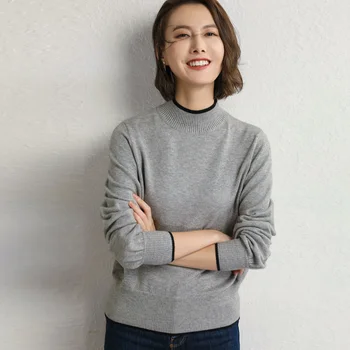 

2019 Winter Woman Sweater Knitting Pullovers Long Sleeve Patchwork Office Lady Women's Knitted Jumper Turtleneck Sweater Female