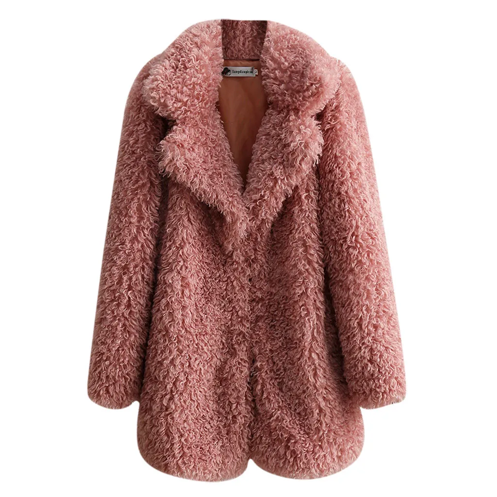 Мягкие Модные женские пальто из шерсти, свободные длинные рукава, отложной воротник, теплое плюшевое пальто, женские жакеты mujer
