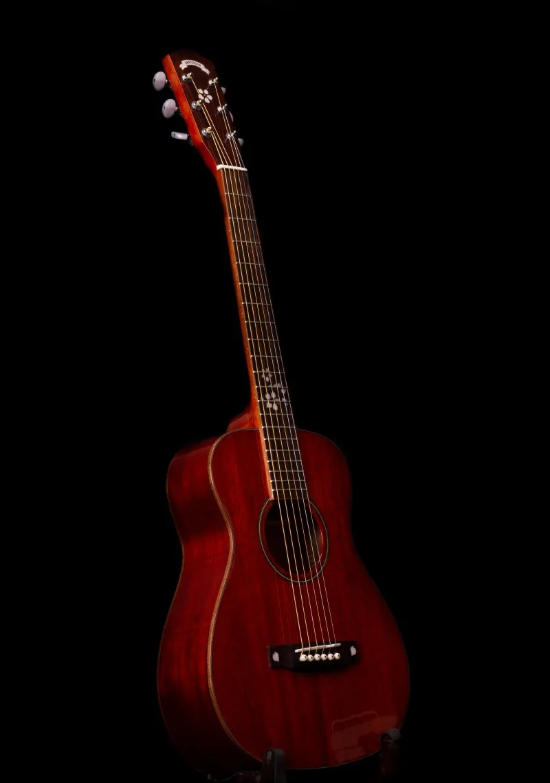 In stock, good quality, 34 inch 6 strings acoustic guitar, solid wood top, cherry blossom inlay, sakura