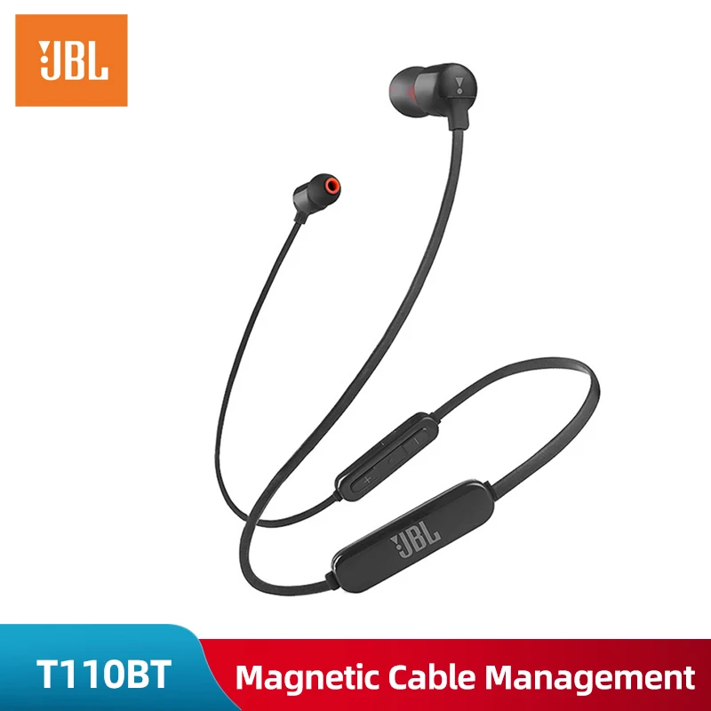 JBL T110BT Bluetooth Беспроводные спортивные наушники Магнитная Спортивная гарнитура музыкальные наушники Поддержка громкой связи с микрофоном