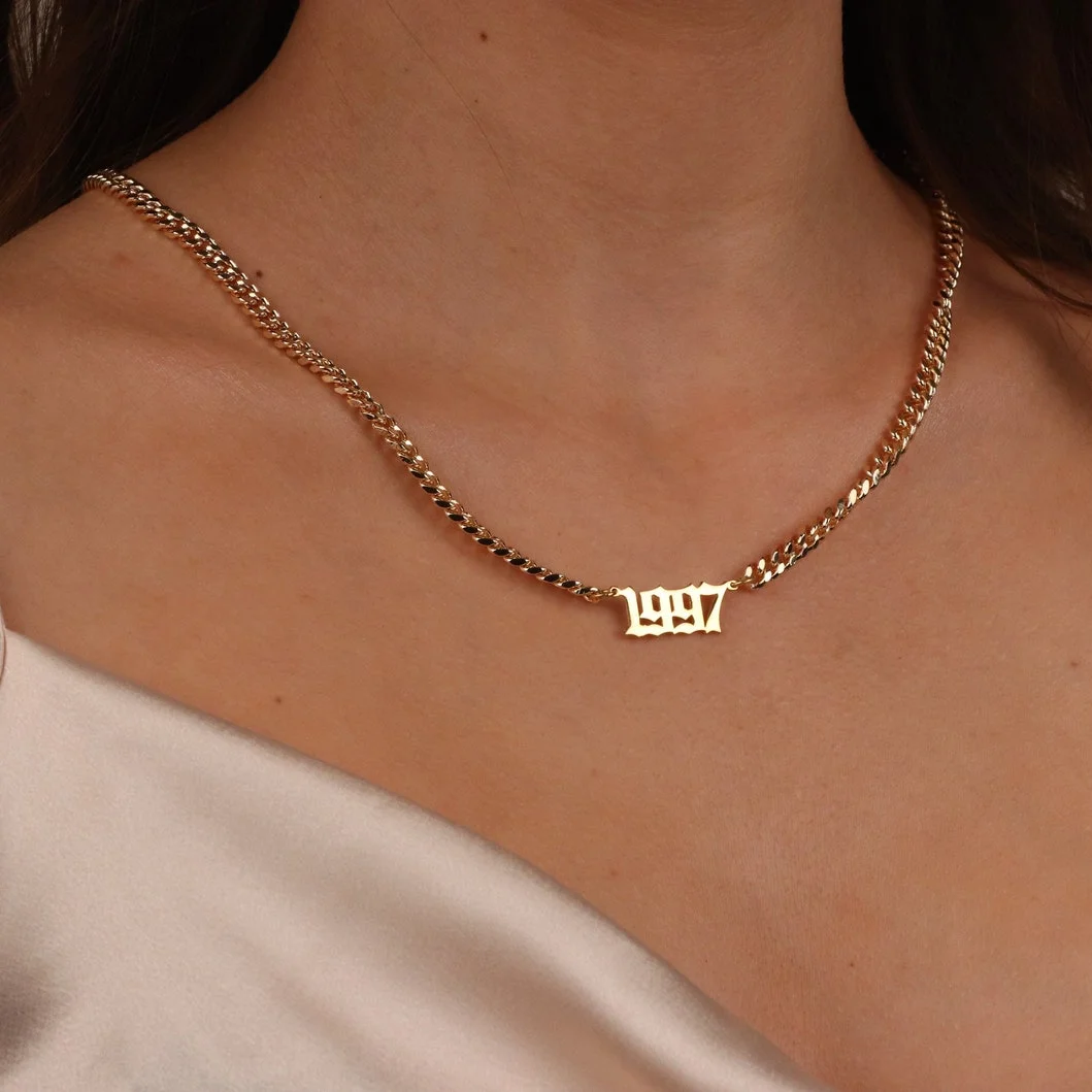 Cuban Chain Birth Year Necklace For 