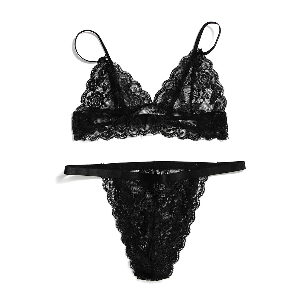 

Sexy Lace Bra Sets Women Wirefree Ultra-thin Lace Bralette Suit Breathable Underwear Transparent Women Lingerie Set
