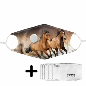 

3D Crazy Horse Print Face Mouth Mask with Breather Valve for Teenager Women Girls Reusable Facial Masks Daily PM2.5 Protection