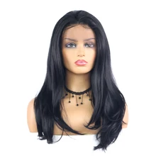 13x4 Синтетические волосы на кружеве синтетические парики SOKU натуральный черный Цвет прямая шнуровка, парики высокое Температура волокна волос парик для черных Для женщин